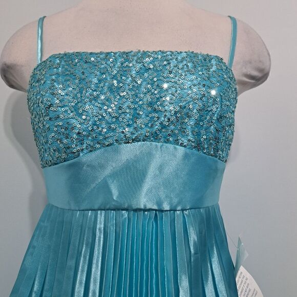 Vintage Jessica McClintock For Gunne Sax Pleated Sequins Cocktail Turquoise  S 7 - Picture 13 of 13